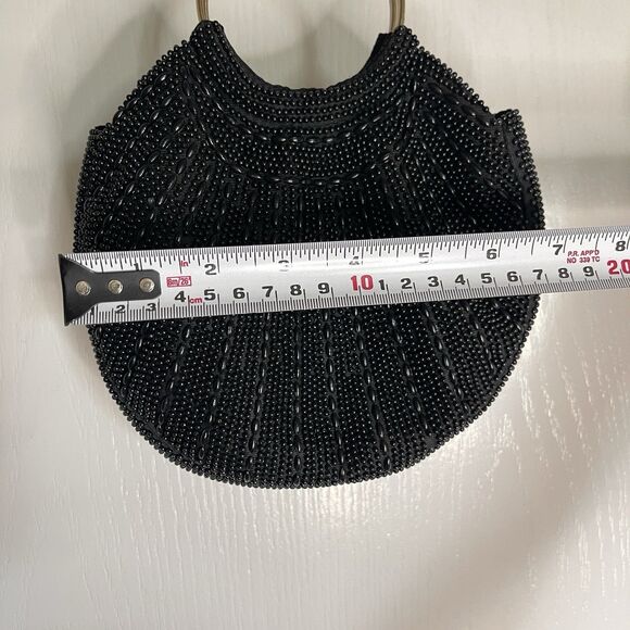 VTG Black Beaded Evening Purse Made In Hong Kong Metal Handles Internal Pocket - Picture 5 of 6